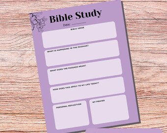 Printable Daily Bible Study Worksheet: Scripture Reflection, Prayer Journal (PDF)