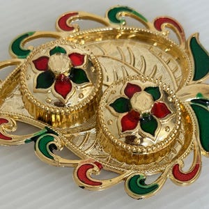 Kankavati Haldi Kumkum Holder | Meenakari, Silver & Brass Designs | Roli Chawal Platter | Wedding, Diwali, Housewarming Ganesh Puja Favor