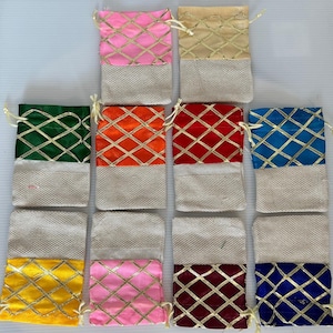 Colorful Bulk Brocade and Gota Patti Potli Bags: Wedding Favor Pouches, Coin Patasa Theli