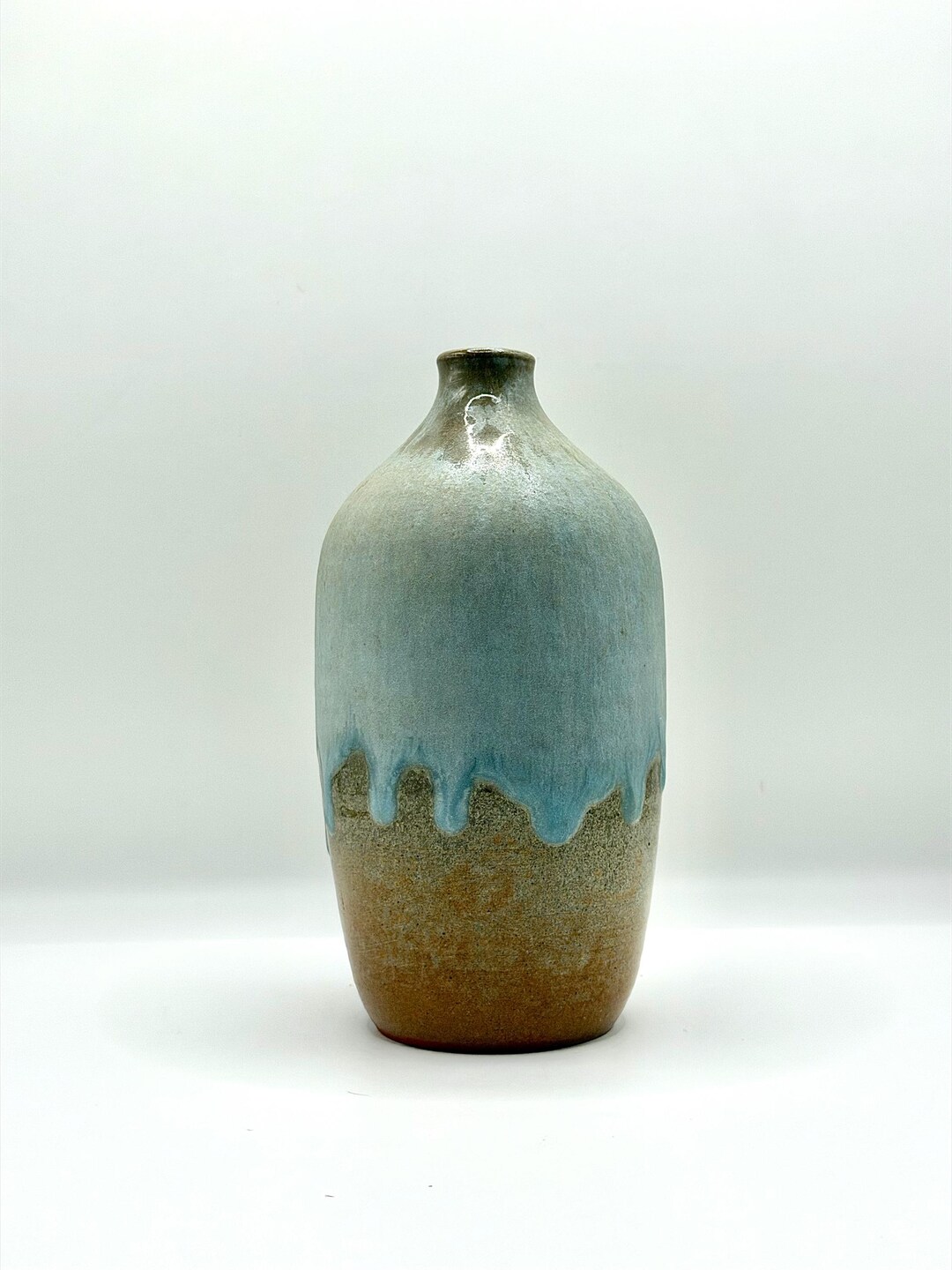 Vintage Artist Signed Studio Pottery Bud Vase, Blue Drip Glaze Ceramic ...