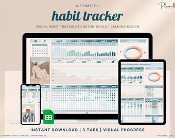 Warm Breeze Habit Tracker Spreadsheet for Google Sheets Monthly & Daily Routine Goals