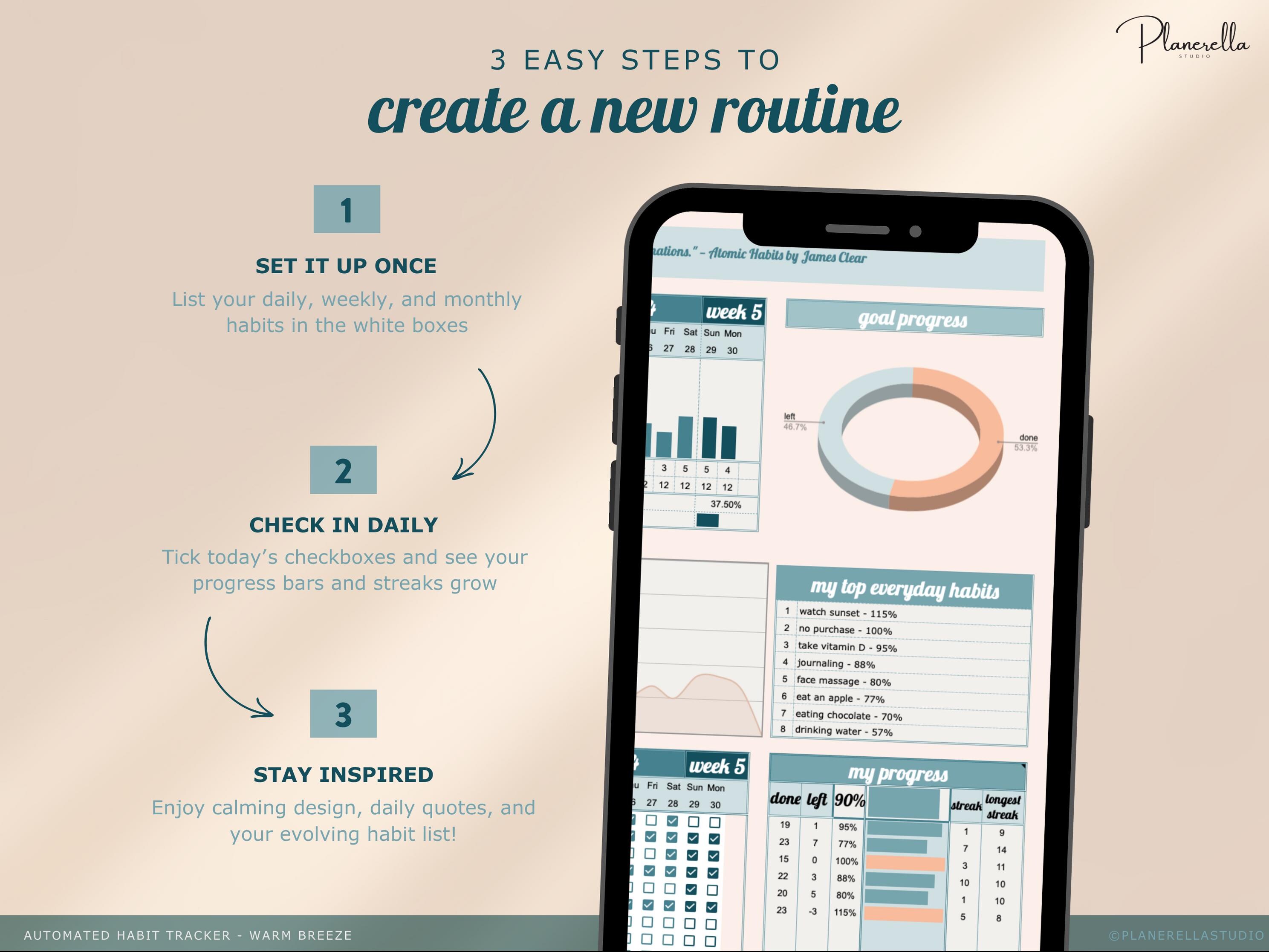 Warm Breeze Habit Tracker Spreadsheet for Google Sheets Monthly & Daily ...