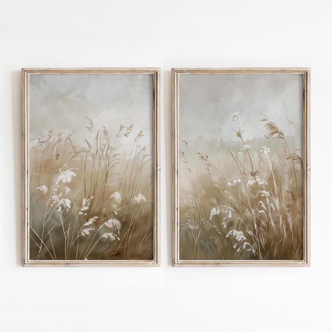 Meadow Landscape Painting Set of 2, Valley Vintage Print, Antique Art ...