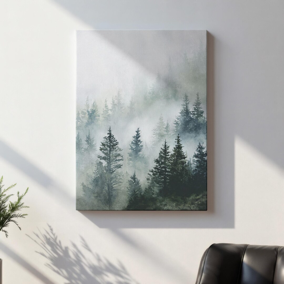 Forest Landscape Art Print | Pine Trees Mountains Painting | Watercolor ...