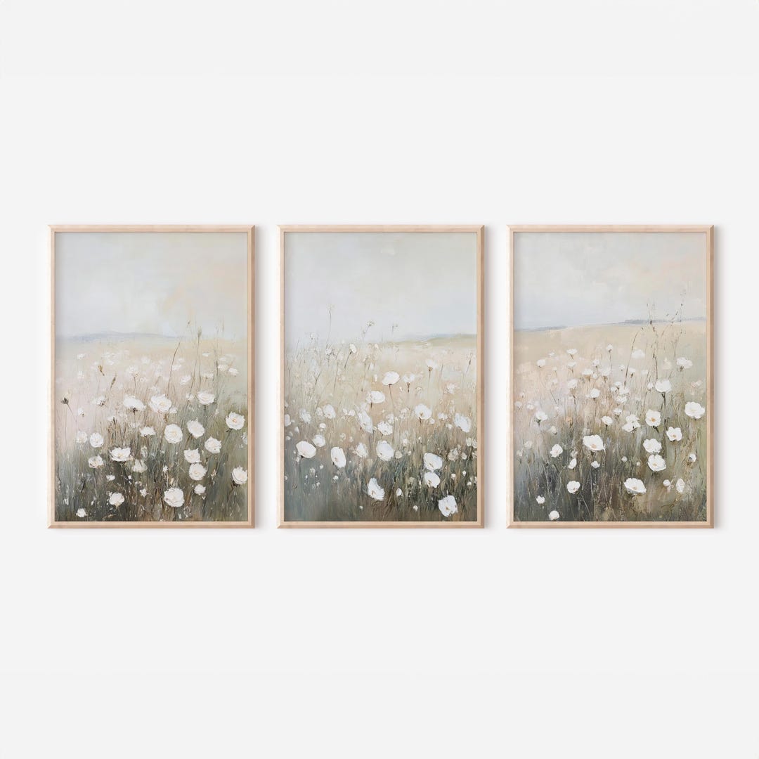 Meadow Landscape Painting Set of 3, Valley Vintage Print, Antique Art ...