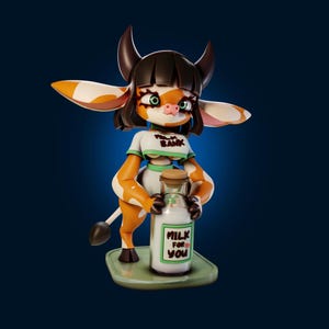 Anthro Cow Girl Statue  ,3D Painted Figures, Action Figurines, Handmade Miniature Scupulture, Gift Figurine