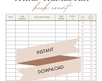 Third Trimester Kick Count Tracker: Pregnancy Fetal Movement Log (PDF)