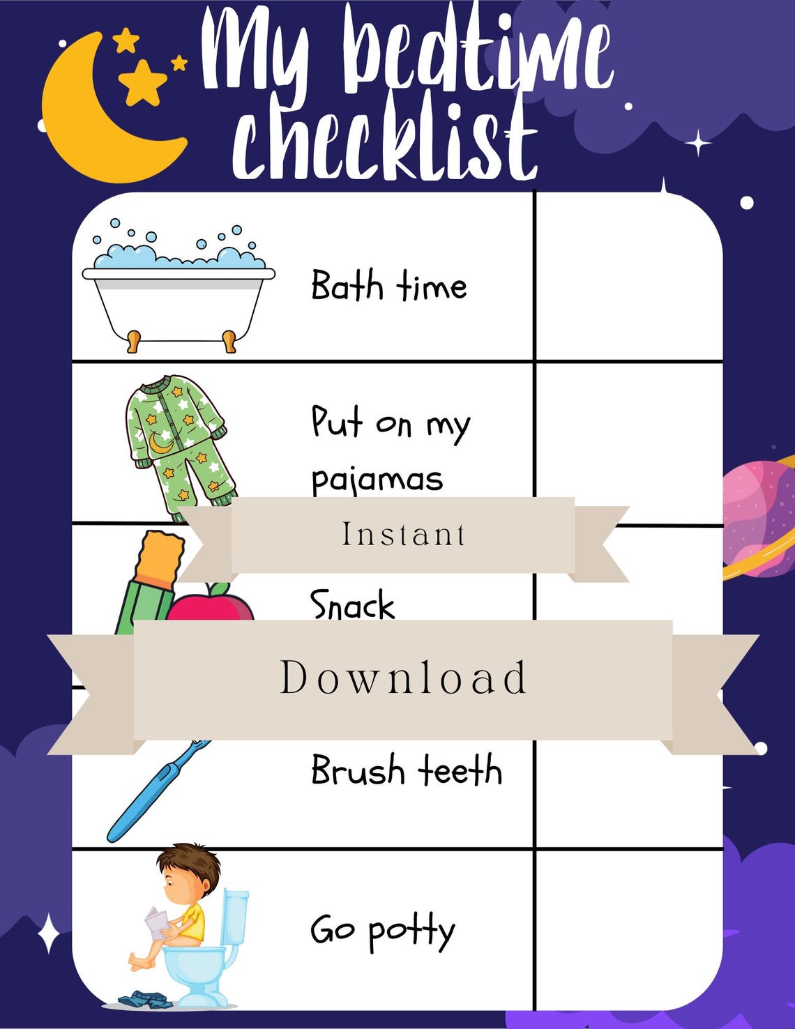 Bedtime Routine Printable for Toddlers | Reusable Kids Checklist ...
