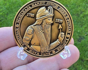 Maharaja Ranjit Singh Memorial Coin Shere Punjab Token Antique Gold Plated SSS