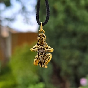 Hanuman Ji Ram Pendant Gold or Silver colour Stainless Steel Hindu black dori Q3