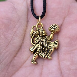 Hanuman Ji Pendant Stainless Steel Bajrang Bali Nazar Protection Q33H UK Small Gold or Silver colour Black Dori