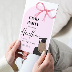 Pink & Bow Graduation Invitation | Class of 2025 | Blush Grad Party Invite | Editable Template | Printable Digital Download