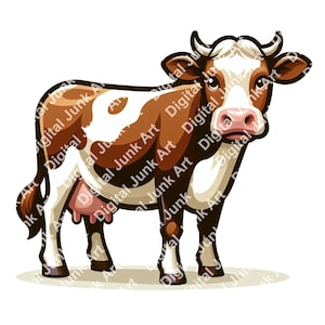 Realistic Dairy Cow Clipart: Brown and White Illustration (PNG)