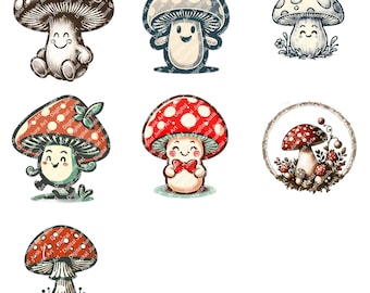 Merry Mushroom Clip Art Set: Whimsical Forest PNGs (Digital Download)