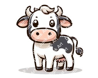 Kawaii Cow Clipart PNG – Farm Animal Digital Download