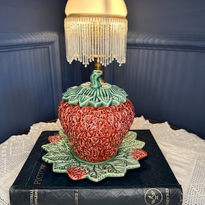 Vintage Bordallo Pinheiro Morango Vaso per marmellata di fragole Portogallo Maiolica Conserva vaso Foglia Piatto Cucina Decor Regalo