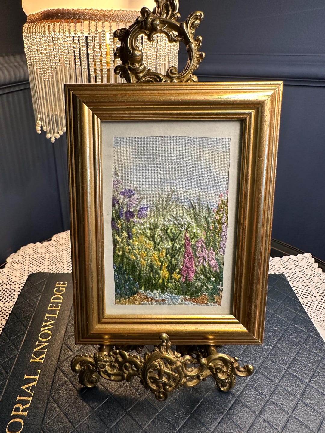 Vintage Floral Embroidery Wall Art Set, Framed Crewel Botanical Decor ...