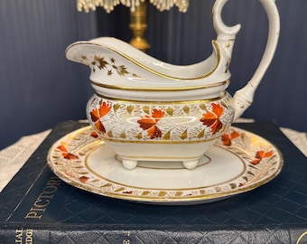 Antique Royal Crown Derby Gravy Boat & Stand c.1806–1825 | Georgian Imari Porcelain Sauce Boat | 200+ Year Old