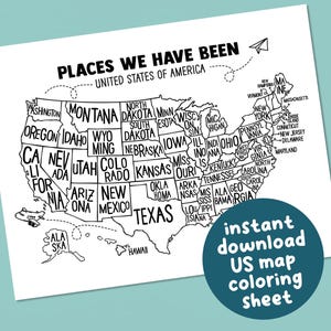 United States Map Coloring Page, States Classroom Coloring Sheet Activity, USA Printable, Geography Print, Visit Tracker Map