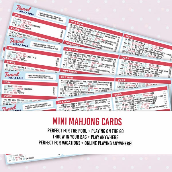 Mini cartas de Mahjong descargables al instante, ideales para viajes y para jugar en la piscina.