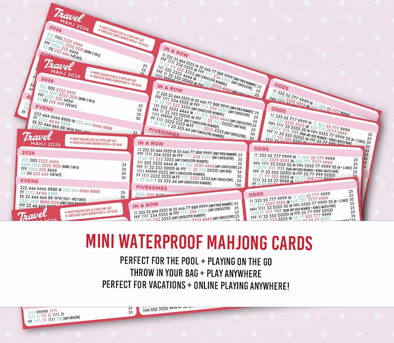 Mini Waterproof Mahjong Cards, Travel Pool Play (4 Cards) image 1