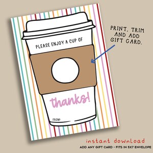 Disfruta de una taza de agradecimiento, Tarjetero de regalo de café, Tarjeta de felicitación de café feliz - DESCARGA INSTANTE imprimible, Tarjetero de Starbucks
