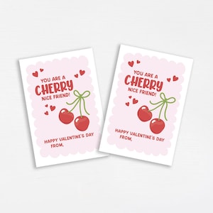 Cherry Valentine Printable - Kids Valentine, School Valentine, Fun Valentine, Download Valentine, DIY Valentine, Preppy Valentine