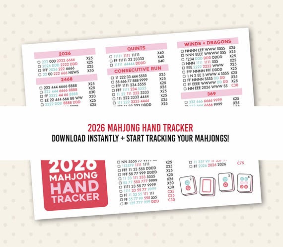 2026 Mahjong Hand Tracker, Simple One Page Mah Jongg PDF (Digital Download)