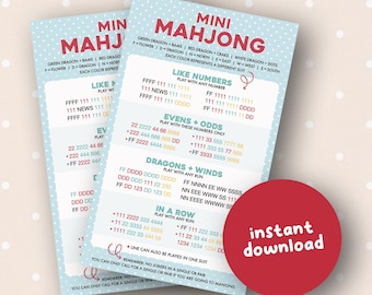 Kids Mahjong Simplified Card, Beginner Family Game (PDF Download)