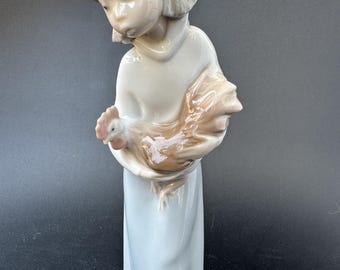 Vintage Lladro Girl With Basket Porcelain Figurine, Made in Spain