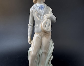 Vintage Fango Spain Porcelain Figurine — Young Man with Mandolin — Collectible Ceramic Statue — 25 cm