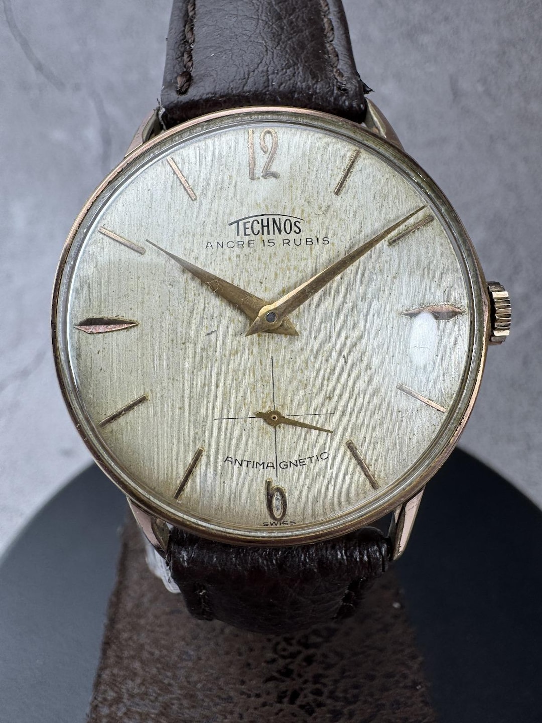 【1950s】TECHNOS OH済 ヴィンテージ腕時計 Vintage Technos Ancre 15 Rubis Men's Watch | Swiss Gold-plated