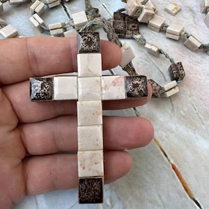 Vintage Ceramic Rosary Cross | Handmade Religious Prayer Beads | Rustic Pilgrimage Necklace | Restoration Piece | AS-IS