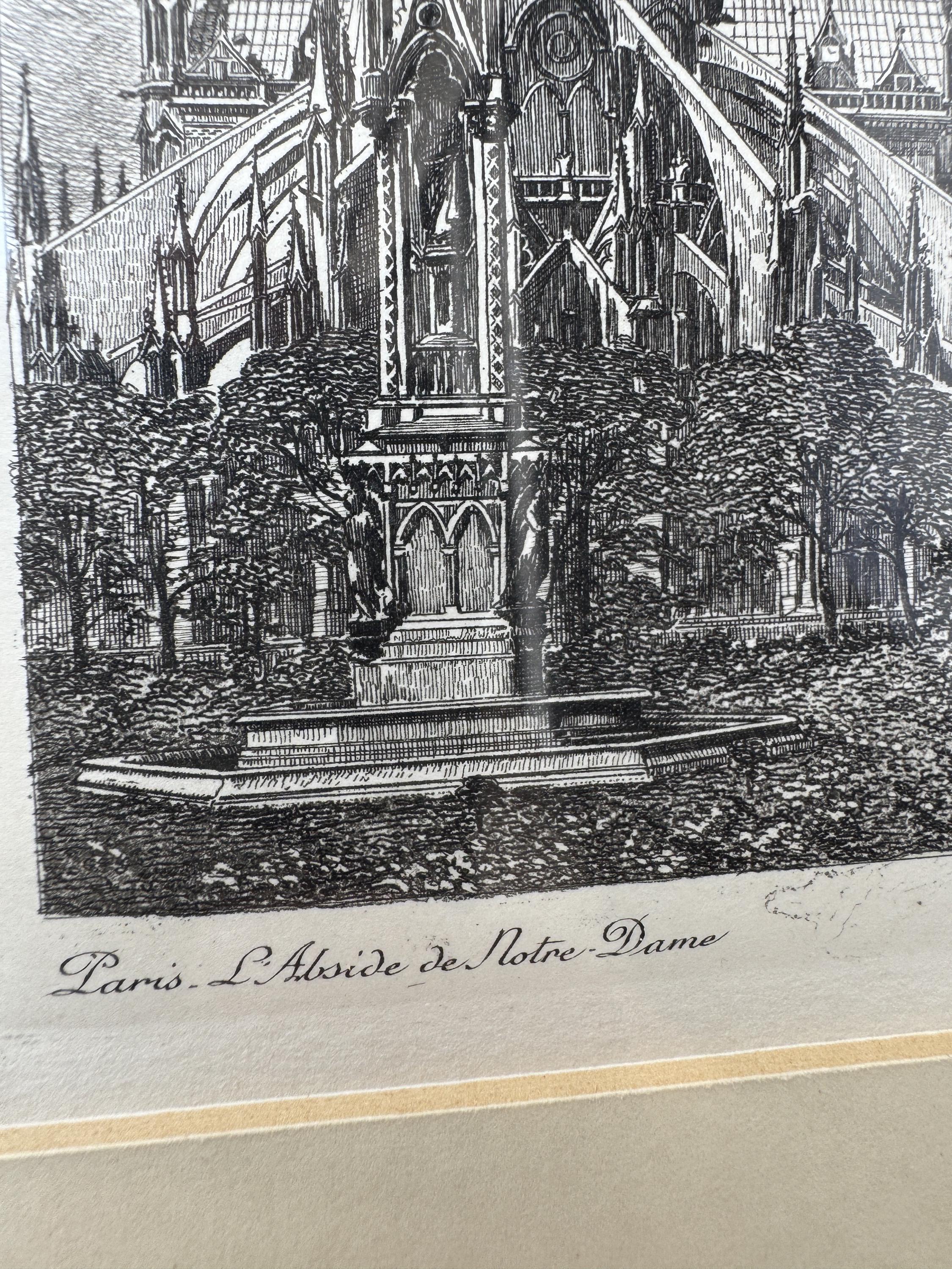 パリのノートルダム大聖堂のエッチング – ヴィンテージのフランス建築