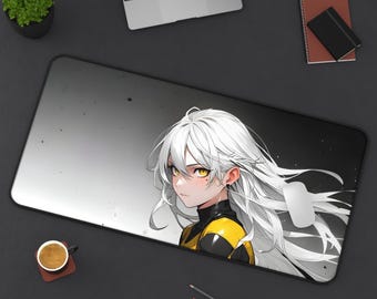 Anime girl mouse pad – sleek gaming desk pad with striking white-haired character, perfect for otaku, gamers & gift ideas.