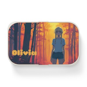 Personalized Anime Bento Box: Forest Design, Eco-Friendly Lunch Organizer