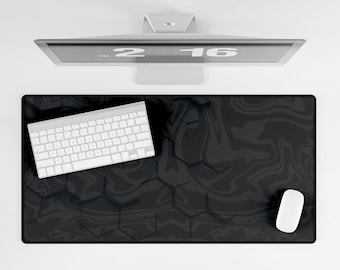 Non-Slip Workstation Decor,Black Texture Desk Mat, Hexagon Pattern, Gaming Mousepad XXL, Dark Aesthetic, Modern Minimalism, Office Decor