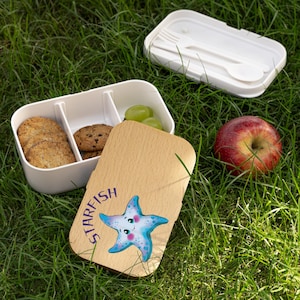 Starfish Bento Lunch Box: Wooden Lid, Silicone Tray - Eco-Friendly