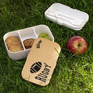 Personalized Rugby Bento Lunch Box: Wooden Meal Prep Container