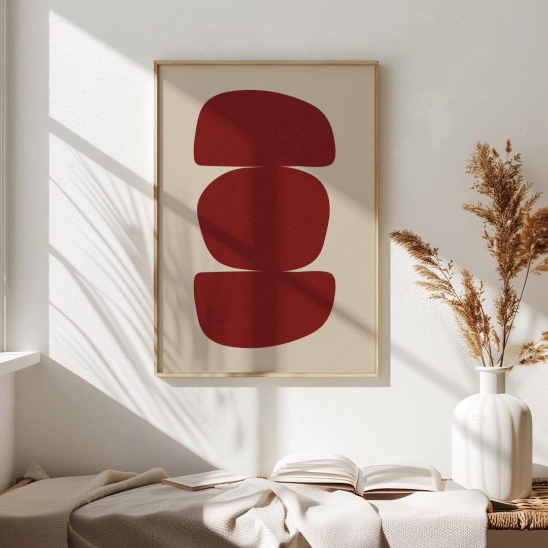Abstract Red Geometric Wall Art Print, Modern Minimalist Decor (digital ...