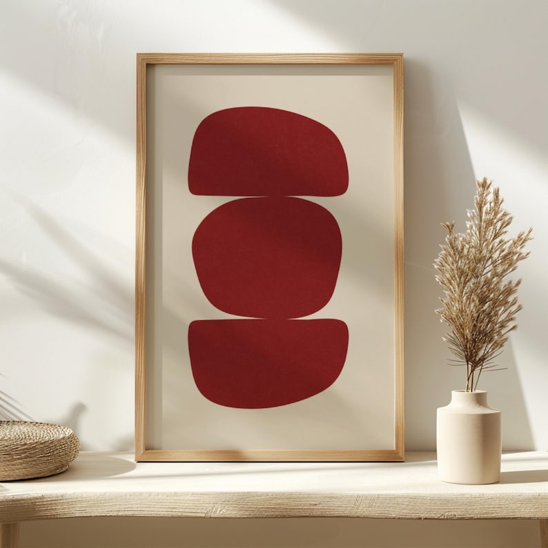 Abstract Red Geometric Wall Art Print, Modern Minimalist Decor (digital ...