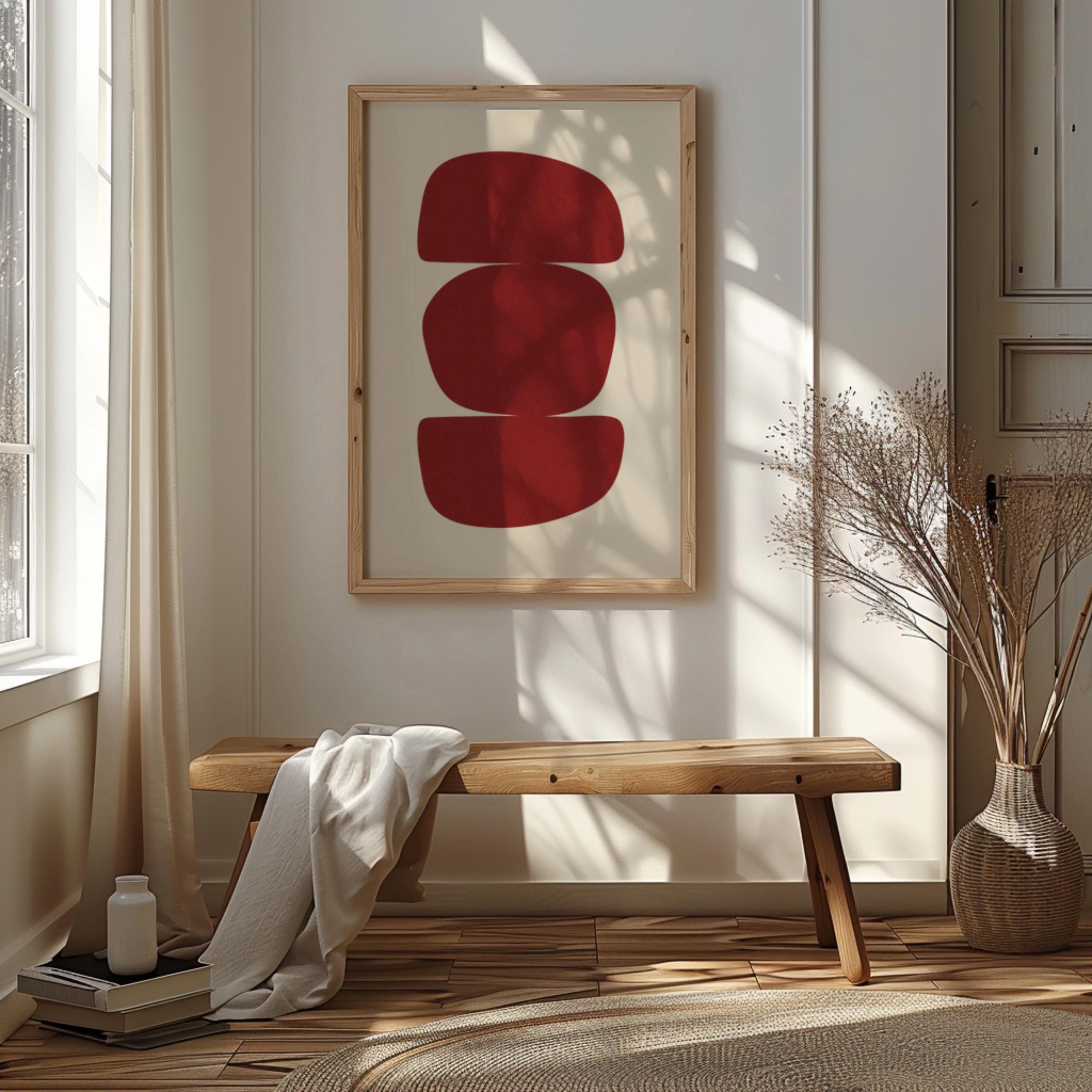 Abstract Red Geometric Wall Art Print, Modern Minimalist Decor (digital ...
