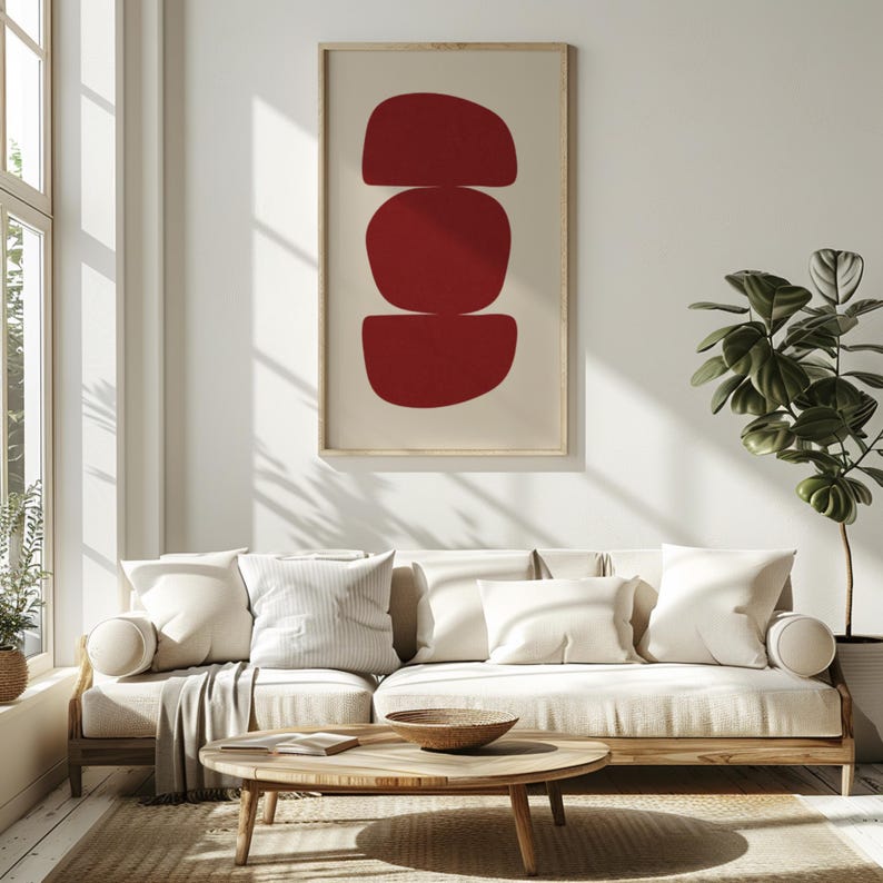 Abstract Red Geometric Wall Art Print, Modern Minimalist Decor (digital ...
