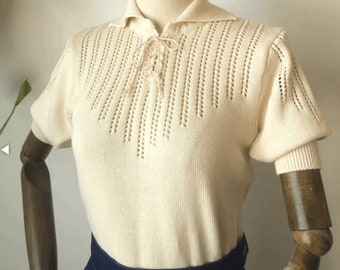 1930 Openwork Polo Shirt - IVORY Color 100% cotton polo traforata 30s 40s sportswear