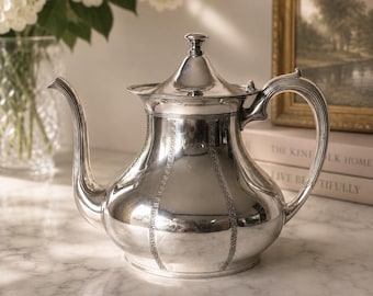 Antique Forbes Co Teapot, Quadruple Silver Plate 262, Late 19th Century Greek Key Pattern Coffee Pot, Victorian Meriden CT Silverware