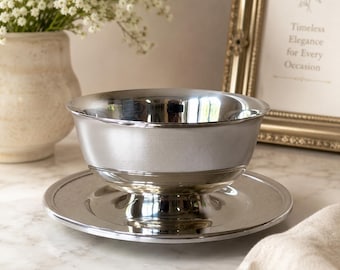 Vintage Round Bowl with Attached Underplate: Gorham Silverplate YC431, For Sauce Gravy, Key Catch-All, Candy Nut Dish, Vanity Accessory