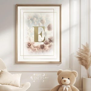 Lámina floral con letras para guardería – Arte mural personalizado para niña – Póster con inicial y nombre personalizado – Descarga digital – Decoración para habitación infantil