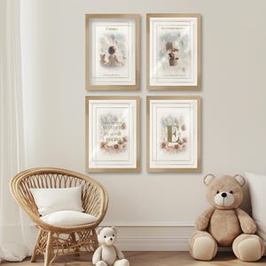 Láminas personalizadas para habitación de bebé: globo de oso, inicial floral, cita y retrato / Arte mural para habitación de bebé / Descarga digital