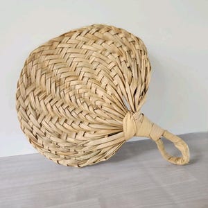 Vintage 90s Woven Palm Leaf Hand Fan