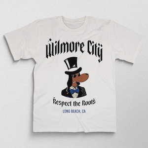 Long Beach Wilmore City Snoop Dogg Cartoon T-Shirt Long Beach Graphic Tee Hip Hop Inspired Streetwear Retro West Coast Style Urban Shirt